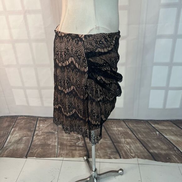 Free people NWT Zoey black lace nude lined ruched mini skirt size 12 - Picture 7 of 14